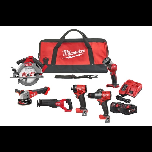 [MILM226974] MILWAUKEE Pack 6 machines 18 V M18 FUEL M18 FPP6G3-502B Brushless + 2 batteries 5 Ah + chargeur + sac